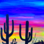 a sunset in the background