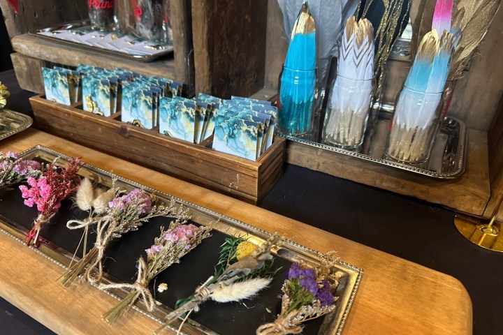 a stack of flyers on a table