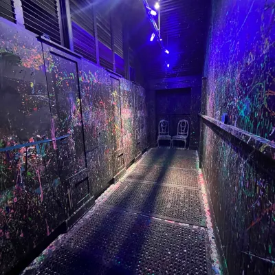 a train on a rainy night