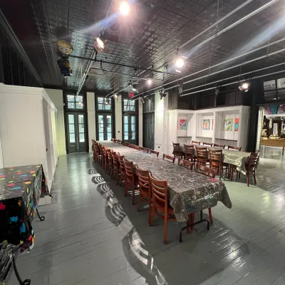 a group of people at a train station